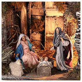 Cabaña Natividad iluminada estatuas terracota 14 cm belén napolitano 30x40x30 cm