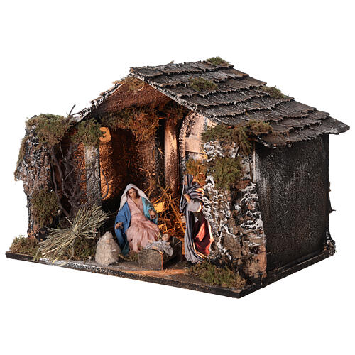 Cabaña Natividad iluminada estatuas terracota 14 cm belén napolitano 30x40x30 cm 3