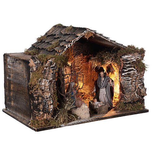Cabaña Natividad iluminada estatuas terracota 14 cm belén napolitano 30x40x30 cm 4