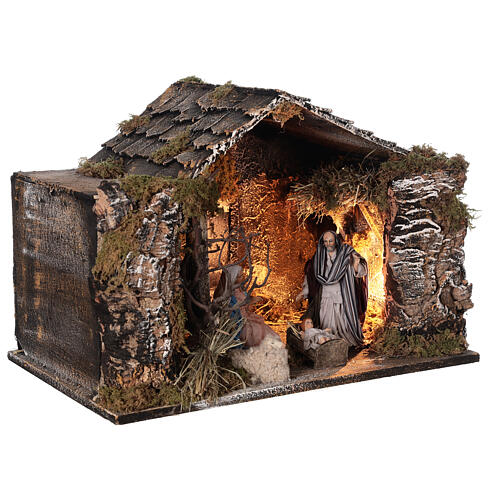 Cabana iluminada Natividade de Jesus figuras terracota presépio napolitano altura média 14 cm, medidas: 30x42x32 cm 4