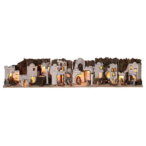 Complete modular Arab setting for Nativity Scene 45x210x35 cm with Neapolitan terracotta characters of 8 cm 1