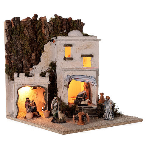 Complete modular Arab setting for Nativity Scene 45x210x35 cm with Neapolitan terracotta characters of 8 cm 7