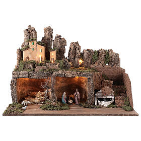 Village with fountain and lights with Nativity 50x75x40 cm Nativity scene 10 cm