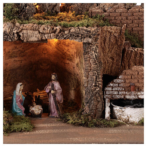 Village with fountain and lights with Nativity 50x75x40 cm Nativity scene 10 cm 2