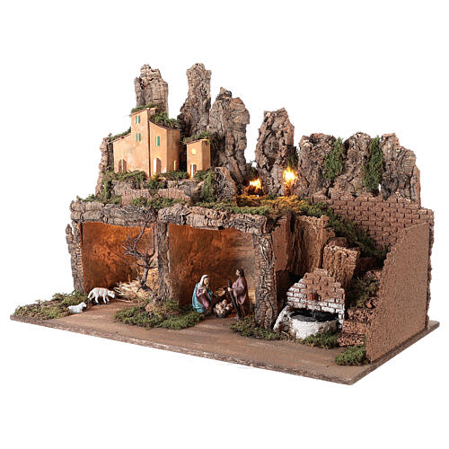 Village with fountain and lights with Nativity 50x75x40 cm Nativity scene 10 cm 3