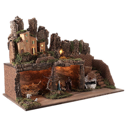 Village with fountain and lights with Nativity 50x75x40 cm Nativity scene 10 cm 4