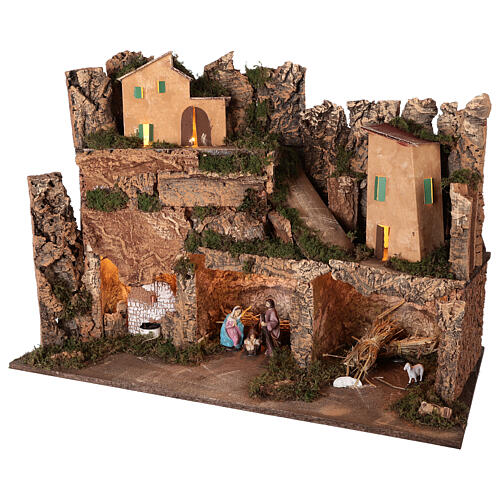 Cenário presépio aldeia iluminada figuras Natividade altura média 10 cm, medidas: 50x80x40 cm 3