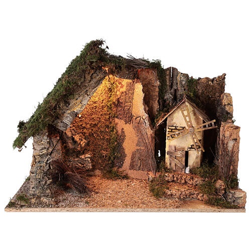 Lighted corner stable with windmill, 10 cm nativity 40x60x35 cm 1