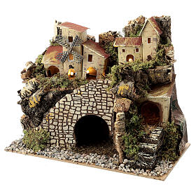 Wioska z wiatrakiem i schodami, 20x15x30 cm, szopka 8 cm