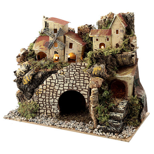 Wioska z wiatrakiem i schodami, 20x15x30 cm, szopka 8 cm 2
