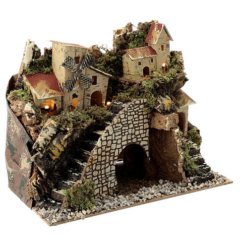 Wioska z wiatrakiem i schodami, 20x15x30 cm, szopka 8 cm 3