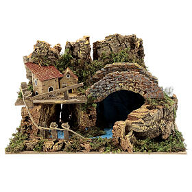 Bridges, streams and fences for Nativity scene: Bridge figurine over a lake 20x30x15 cm, nativity sets 6 cm