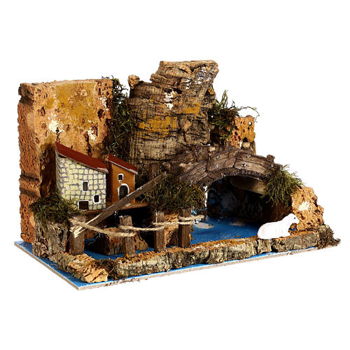 Bridge figurine over a lake 20x30x15 cm, nativity sets 6 cm 4