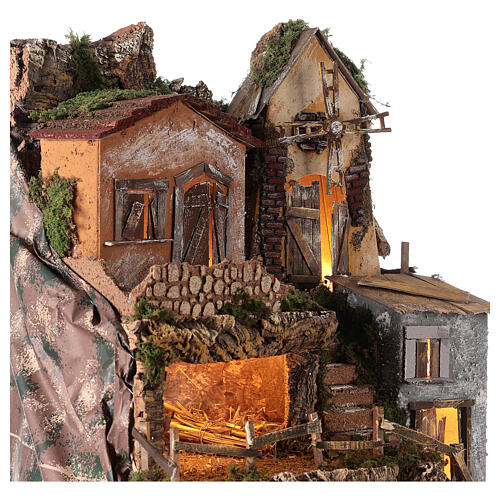 Aldeia com cabana e moinho de vento 70x55x50 cm para presépio com figuras de 10 cm MOD. D 2