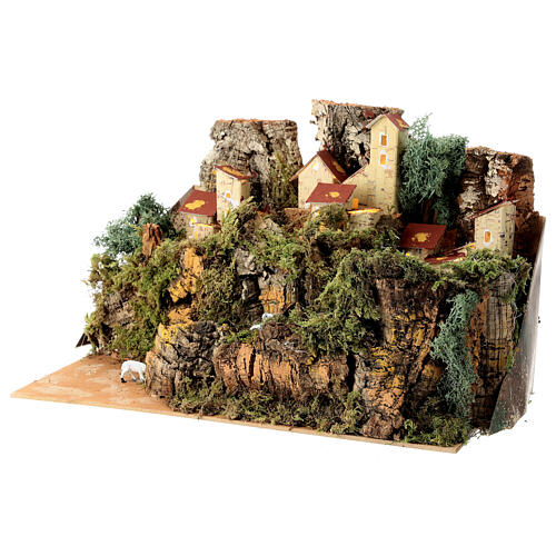 Casette tra rocce con pecorelle 25x35x20 cm presepi 6 cm 3