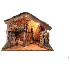 Oświetlona stajenka z sianem, 45x60x35 cm, do szopek 12 cm