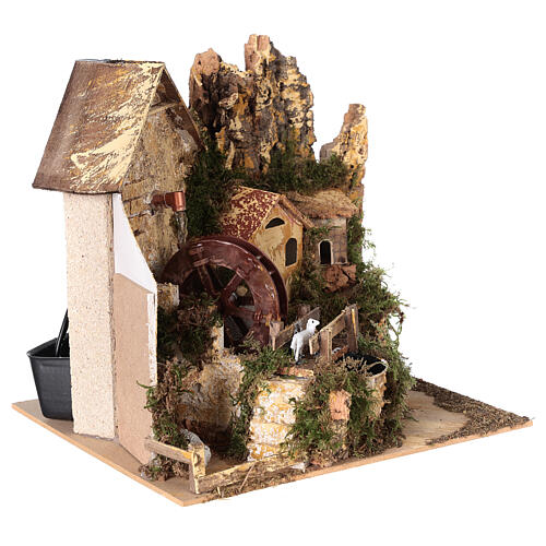 Watermill with sheeps and hamlet for Nativity Scene with 6 cm characters 25x25x20 cm 4