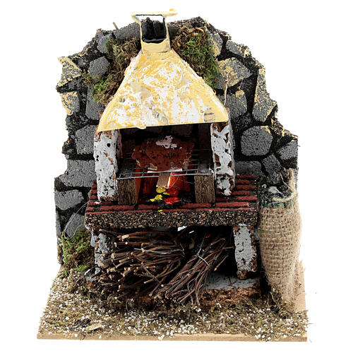 Miniature wood oven brick flame effect bulb 15x15x10 cm nativity 12-14 cm. 1