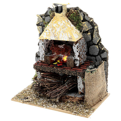 Miniature wood oven brick flame effect bulb 15x15x10 cm nativity 12-14 cm. 2