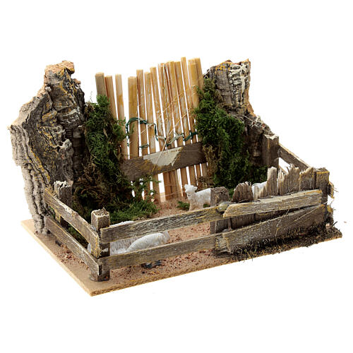 Schafsgehege aus Holz und Kork für Krippe, 10x15x10 cm 3