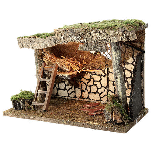 Nativity stable with hayloft and ladder 25x35x20 cm for Nativity Scene with 12-14 cm characters 2