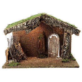 Hütte mit Tür und Heu für Krippe, 30x40x20 cm