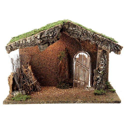 Hütte mit Tür und Heu für Krippe, 30x40x20 cm 1