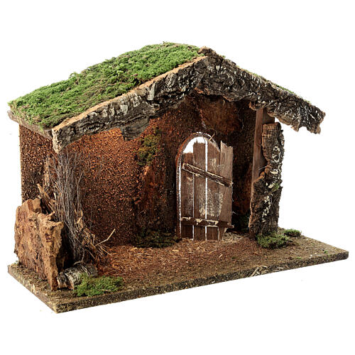 Cabane crèche rustique porte entrouverte fenil 30x40x20 cm santons 12-14 cm 3