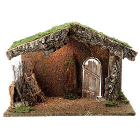 Capanna presepe rustica porta socchiusa fieno 30x40x20 statue 12-14 cm