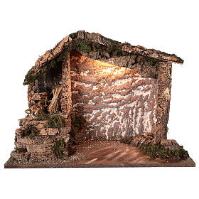 Cabane rustique Nativité bois liège 40x50x25 cm crèche 12-16 cm