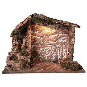 Capanna rustica Natività legno sughero 40x50x25 cm presepe 12-16 cm