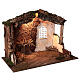 Cabaña iluminada Natividad belén 8-10 cm techo musgo 40x60x35 s3
