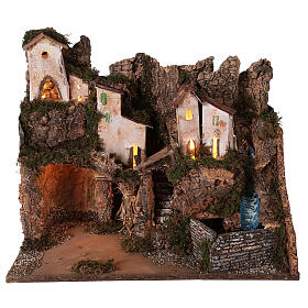 Nativity Scene setting mountain hamlet with cave and waterfall 40x45x30 cm for standing characters of 12 cm