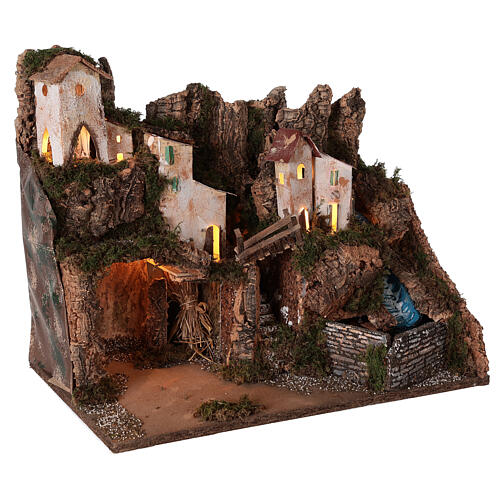 Nativity Scene setting mountain hamlet with cave and waterfall 40x45x30 cm for standing characters of 12 cm 3