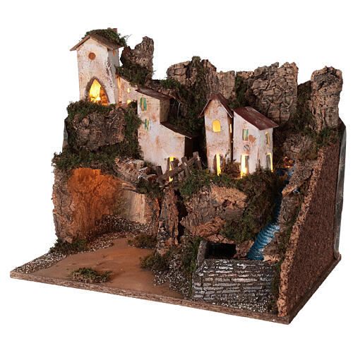 Cenário presépio aldeia de montanha com gruta e cascata para figuras altura média 12 cm; medidas: 37x45x30 cm 2