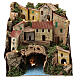Village with houses at a distance and underground river for Nativity Scene, illuminated setting, 25x25x20 cm s1