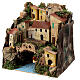 Village with houses at a distance and underground river for Nativity Scene, illuminated setting, 25x25x20 cm s2