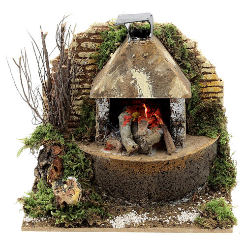 Wood-fired oven with FLAME EFFECT light 12x15x10 cm for Nativity Scene with 12 cm characters 1