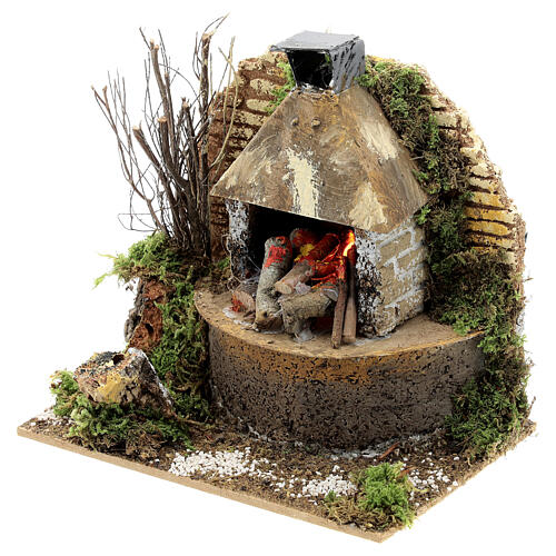Wood-fired oven with FLAME EFFECT light 12x15x10 cm for Nativity Scene with 12 cm characters 2