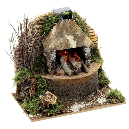 Wood-fired oven with FLAME EFFECT light 12x15x10 cm for Nativity Scene with 12 cm characters 3