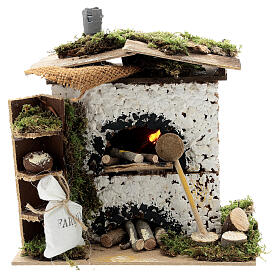 Wood-fired oven with miniature accessories and FLAME EFFECT light 20x20x15 cm for Nativity Scene with 12 cm characters