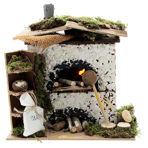 Wood-fired oven with miniature accessories and FLAME EFFECT light 20x20x15 cm for Nativity Scene with 12 cm characters 1
