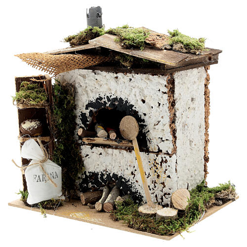 Wood-fired oven with miniature accessories and FLAME EFFECT light 20x20x15 cm for Nativity Scene with 12 cm characters 2