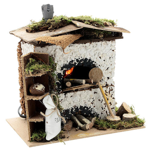 Wood-fired oven with miniature accessories and FLAME EFFECT light 20x20x15 cm for Nativity Scene with 12 cm characters 3