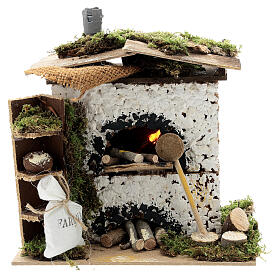 Brick oven figurine house FLICKERING FIRE LIGHT 20x20x15 cm nativity 12 cm