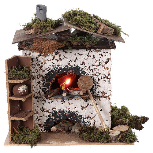 Brick oven figurine house FLICKERING FIRE LIGHT 20x20x15 cm nativity 12 cm 5