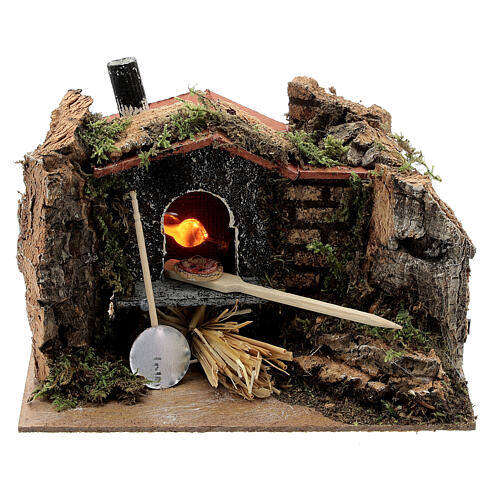 Wood-fire oven with pizza FLAME EFFECT 10x15x10 cm for Nativity Scene with 6-8 cm characters 1