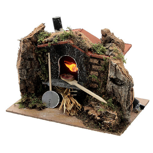 Wood-fire oven with pizza FLAME EFFECT 10x15x10 cm for Nativity Scene with 6-8 cm characters 2
