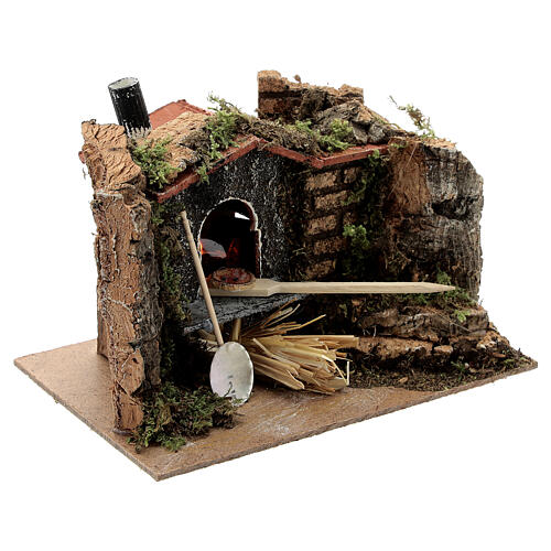 Wood-fire oven with pizza FLAME EFFECT 10x15x10 cm for Nativity Scene with 6-8 cm characters 3