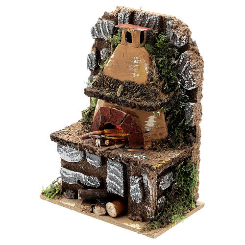 Wood-fired oven with wall and FLAME EFFECT light 15x10x5 cm for Nativity Scene with 8-10 cm characters 2